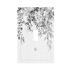 Yamxbfa Gray and White Eucalyptus Floral Plant Leaf Botanical Flower Single Toggle Light Switch Covers Decorative 1 Gang Wall Plate Electrical Device Switchplate Dimmer Faceplate for Bathroom Decor