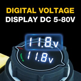 Battery Disconnect Switch with Voltmeter,DC5-80V Master Isolator Power Cut/Shut Off Kill Switch for Marine Car Boat Truck RV ATV UTV Vehicles Camper Trailer