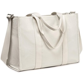 Laptop Tote Bag for Women Work 15.6 inch Canvas Shoulder Bags Computer Messenger Purse Teacher Handbag Office Briefcase, Light-grey, Large