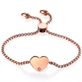 JewelryWe women’s stainless steel bracelet with high polished rhinestone heart pendant (customisable), Stainless Steel, Rose gold with no engraving