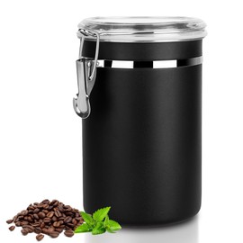Walktosun Airtight Coffee Canister with Clear Lids, Large Container for Ground Coffee 1.8L/62 floz Stainless Steel Storage Container Jar for Coffee Bean, Cereal, tea, Flour, Sugar (1.8L Dark Black)