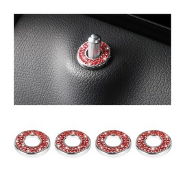 TSUGAMI 4 Pcs Bling Car Inner Door Lock Covers, Crystal Pull Rod Bolt Stickers, Sparkly Rhinestones Auto Door Bolt Decorations, Vehicle Lock Pin Cap Decors for C Class C200L GLC260 C260L (Red)