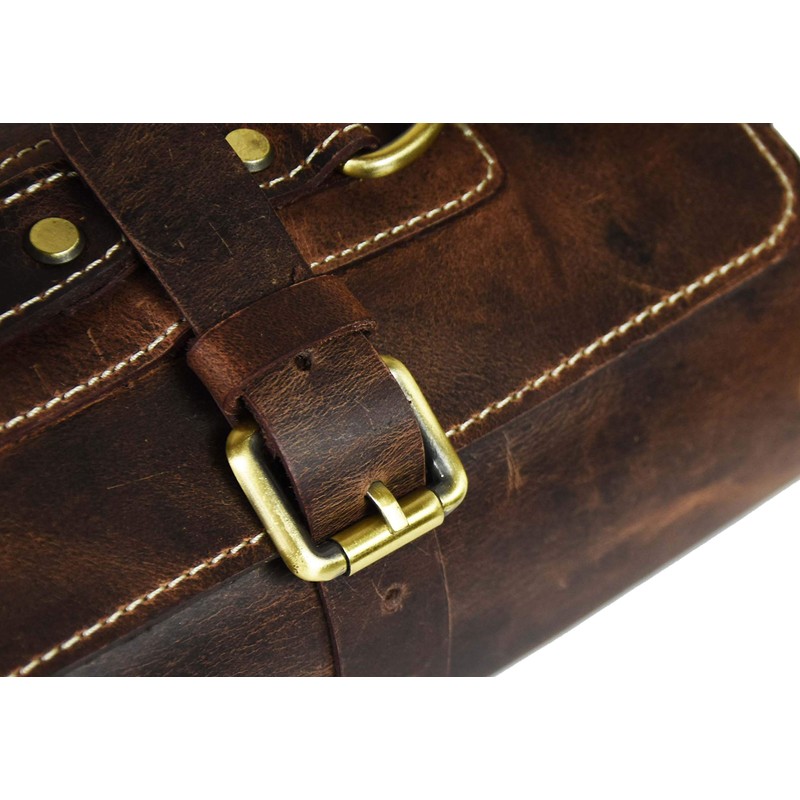 Leather Knife Roll Storage Bag, Elastic and Expandable 10 Pockets,
