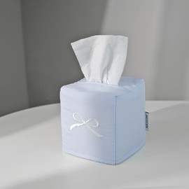 Carrotez Coquette Bow Tissue Box Cover Square, Cute Decorative Cotton Fabric Tissue Box Holder, Coquette Bow Room Decor, Blue