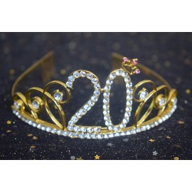 20th Birthday Tiara and Sash Happy 20th Birthday Party Supplies 20th Birthday Glitter Satin Sash and Crystal Tiara Princess Birthday Crown for Girls 20th Birthday Party Decorations