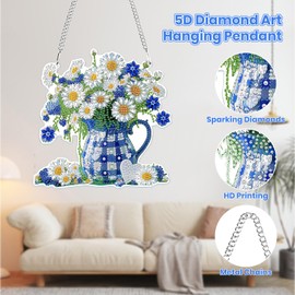MOGTAA Flowers Diamond Art Hanging Kits for Adults Beginners with Chain, 5D Special Shape Diamond Painting Landscape Ornaments Kits, Crystal Rhinestones Gem Art Painting for Home Wall Decor