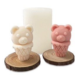 Cestony 3D Ice Cream Bear Candle Silicone Molds for Making Candle Resin Pillar Aromatherapy Candles Wax Soap Flower Specimen Clay Craft