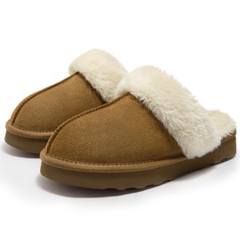 Tanamo Women's Slippers for Women Genuine Suede Fuzzy Cozy Slippers Winter Fluffy Warm Comfy Furry Shoes for Outdoor Indoor House