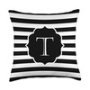 Classic Striped Black and White Initial Letter T Throw Pillow