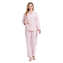 GLOBAL Women's Flannel Pajamas Set 100% Cotton PJs for Women Long Sleeve Button Drawstring Waist Warm Loungewear Sleepwear