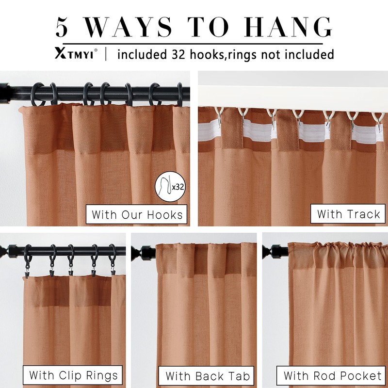 XTMYI Terracotta Country Curtains for Living Room,Sheer Linen Curtains for