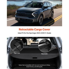 VEVOR Cargo Cover for Kia Sportage 5-Seater 2025 2024 2023 Accessories, Leather Texture Retractable Trunk Cover, Anti-Peeping Luggage Privacy Shield, Easy Installation Security Shade