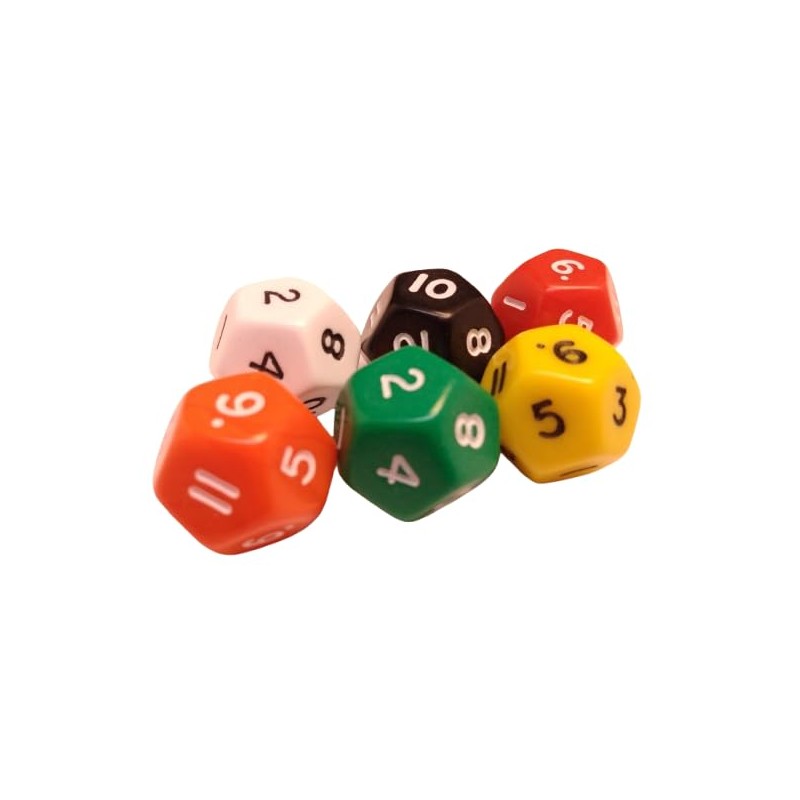 12-Sided Polyhedral Dice Set, 6 Pieces, Mixed Colours