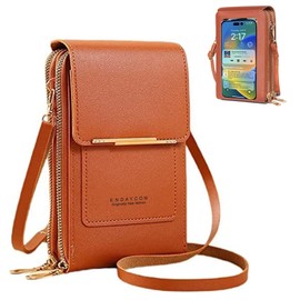 Bolso Bandolera Pequeño para Teléfono Móvil, Bolso de Hombro, Bolsas Cruzadas para Mujeres con Ventana de Visualización Táctil, Tarjetero, Correas Ajustables, para Mujeres y Niñas (Marrón)
