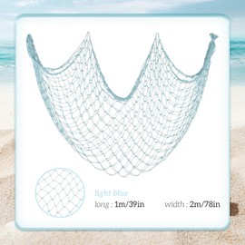 GVRGO Fishing Net 2 Pcs Set - Ocean Adventure Theme Indoor Decoration Can Be Used in Bedroom Living Room Bathroom, Outdoor Fishing Fishing Field Sports Accessories for Kid Gift Light Blue 1 X 2m