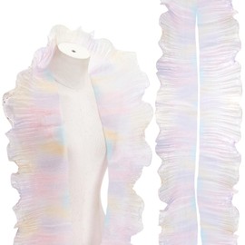 WADORN 5.47 Yard Iridescent Ruffle Pleated Chiffon Trim, 5.9" Organza Sheer Ruffled Lace Ribbon Fabric Tulle Organza Lace Border Decorative for DIY Dress Bag Hat Jellyfish Costume Cosplay Sewing