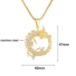 Ouroboros Dragon Necklace for Men, Hip Hop Chinese Dragon Necklace, Norse Viking Dragon Head Pendant Necklace with 23.6"Chain,Punk Rock Dragon Pendant, Vintage Animal Gold Dragon Necklace Jewelry