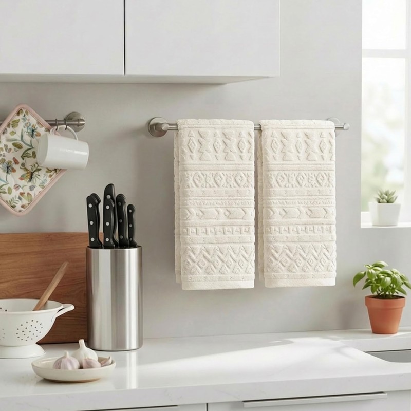 Artoid Mode Beige 3D Geometric Design Jacquard Hand Towels for