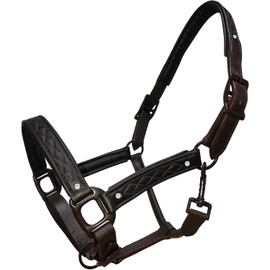Horse Leather Headcollar Fancy Stitched with Diamante Size Full-Shetland Black (Shetland)