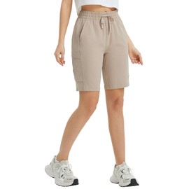 baleaf Women's Cargo Walking Shorts Quick Dry Hiking Travel Shorts Zip Pockets Quick Dry Water Resistant Khaki-9'' XL