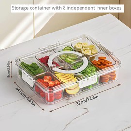 MueJah Snackle Box Container Reusable with Lids, 12.6 * 9.65 * 3.54” with 8 Independent compartments for lunch/Snack/Fruit/Veggie Storage, Organizers for Pantry/Refrigerator/Closet/kitchen