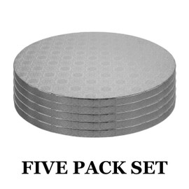 O'CREME O'Creme Cake Board, Silver Foil Round Cake Circles with Gorgeous Design, Sturdy & Durable 1/2 Thick Cake Drums, Round Cake Boards with 8 Diameter, Pack of 5 Disposable Cake Drums