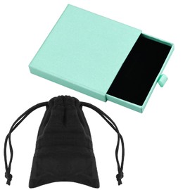 Blue Jewelry Gift Box with Flannel Bag, 9x9x1.7cm Small Jewellery Box, Necklace Bracelet Earring Kraft Organizer Box Portable Square Lidded Pendent Storage Case Small Gift Box