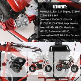 YOXUFA VM22 212cc Carburetor for Predator 212 224 196cc Coleman CT200U CT200U-EX BT200X Baja Warrior MB200 Mini Bike KT196 Go Kart 6.5HP GX160 Engine High Efficiency Parts with Exhaust Muffler