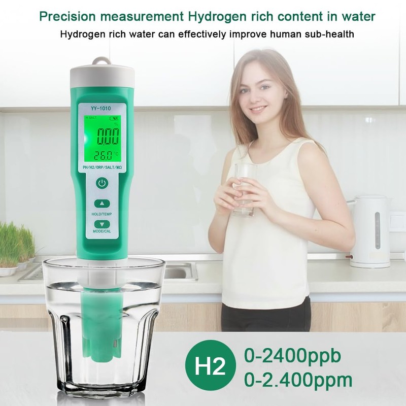 Hydrogen Water Tester 10 in 1 Resistivity/Fertility/H2/pH/TDS/EC/ORP/S.G/Salt/Temp Meter with ATC