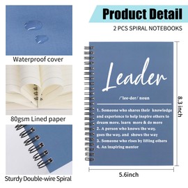 WHLBHG Leader Gift Spiral Journal Leader Definition Gift Leader Appreciation 2Pcs Lined Spiral Notebook Mentor Gift Boss Journal Notebook for Women Men(Spiral-2Pcs Leader)