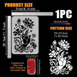 FINGERINSPIRE Buddha's Hand Painting Template with Brush 11.6x8.2inch Lotus Painting Template Plant Stencil Floral Painting Stencils Reusable DIY Art Craft Stencil for Wood Floor Wall Canvas
