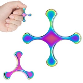 Fidget Toys Adults - Metal Finger Fidget Flipper 2Shapes - Quiet Unique Fidget Ring Stim Toys - Stocking Stuffer & Top Gadget Gift Idea (Rainbow)