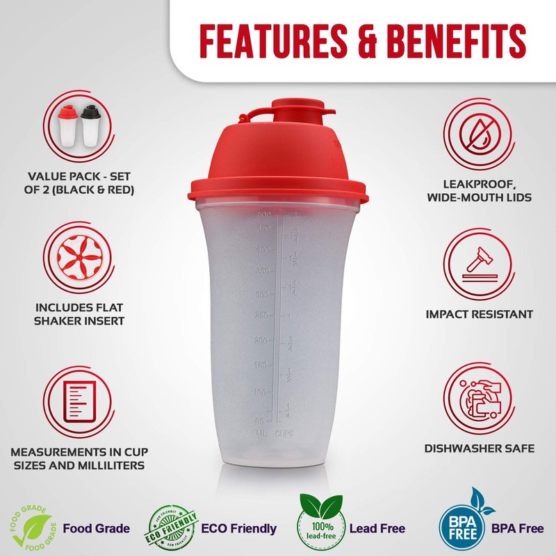 SIGNORA WARE Shaker Bottles | 17-Ounce Plastic Protein Shake Bottle