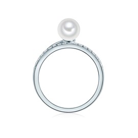Valero Pearls Women's Ring 925 Sterling Silver with Freshwater Cultured Pearl White Round 6.0-7.0 mm Zirconia, 58, Cubic Zirconia
