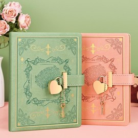 New Stylish Locked Notebook with B6 Metal Heart Lock, Vintage Journal With Thicker Pages,144 Sheets/288 Pages, 5.3 Inch Cover, Perfect Gifts.:_Pearly White