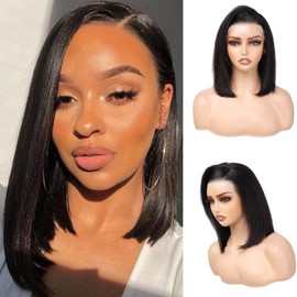 spca Bob Wig Human Hair 13x4 HD Lace Front Glueless Wigs Pre Cut Lace 180% Density Short Straight Bob Wigs 12 Inch Side Part Wigs for Black Women Pre Plucked with Baby Hair