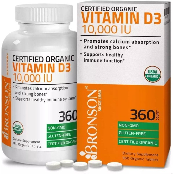 Bronson Vitamina D3 Bronson Organico 10,000iu 360 Tabletas Eg Dd1