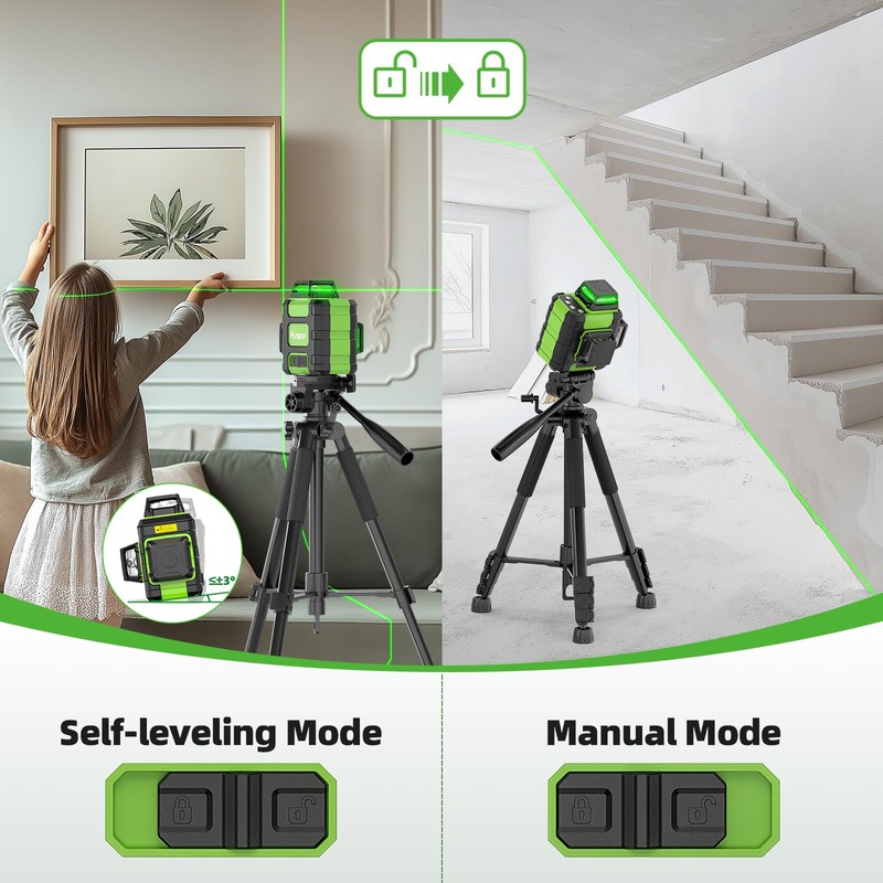 Huepar Laser Level 360 Self Leveling, Rechargeable Green Laser 3x360°