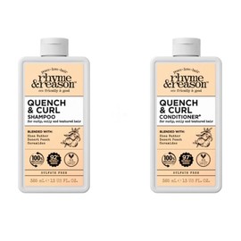 Rhyme & Reason Quench and Curl Shampoo & Conditioner Set. 13 Fl Oz Each Bottle. For Curly, Coily, Textured Hair. Blended with Shea Butter, Desert Peach Ceramides. Vegan, Sulfate Cruelty Free., Clear