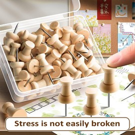 Bralucy Wooden Push Pins 50pcs Map Tacks Cork Bulletin Board Rustproof Drawing Pins with Storage Box Thumb Tacks Pin for School Office Home Supplies