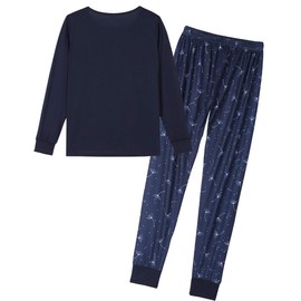 HONG HUI Womens Sleepwear Plus Size Pajamas Casual PJ Set 2PCS Lounge Set Navy Blue, Large