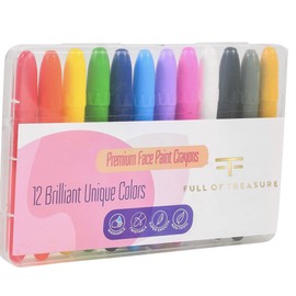 Treasure Art Easy Face Paint Crayons - Non-Toxic Face Painting Kit - 12 Colors Including Silver and Gold, multi-color