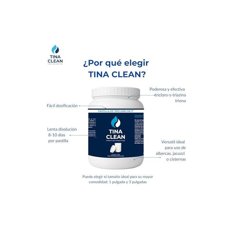 Klid Home Tina Clean Pastilla de Tricloro 1 Pulgada 1Kg