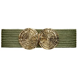 Caspar GU325 Women's Wide Elastic Stretch Waist Belt with Gold Double Buckle, olive green