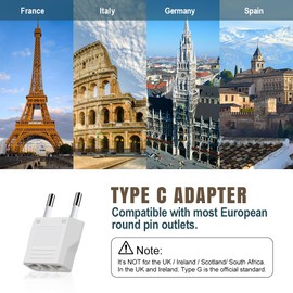 Lenink 6 Packs US to Europe Plug Adapter, Type C Travel Adapter, Fireproof Portable European Power Converter Plug for USA to EU Italy France Germany Spain Maldives