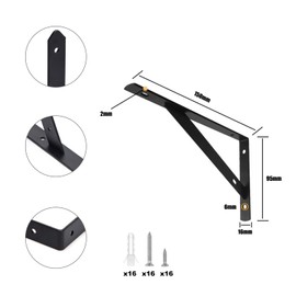 Hniuyun 8 Pcs Black Shelf Brackets, Heavy Duty Wall Mount Steel Bracket with 90 Degree Triangle for Living Room Bedroom Bookcase Floating Shelves(15x10cm)