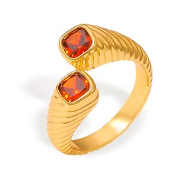 Frigotine Chunky Gold Statement Dome Rings for Women, Exaggerated Orange Rhinestone Thick Adjustable Open Finger Ring Prom Fashion Jewelry Gift.