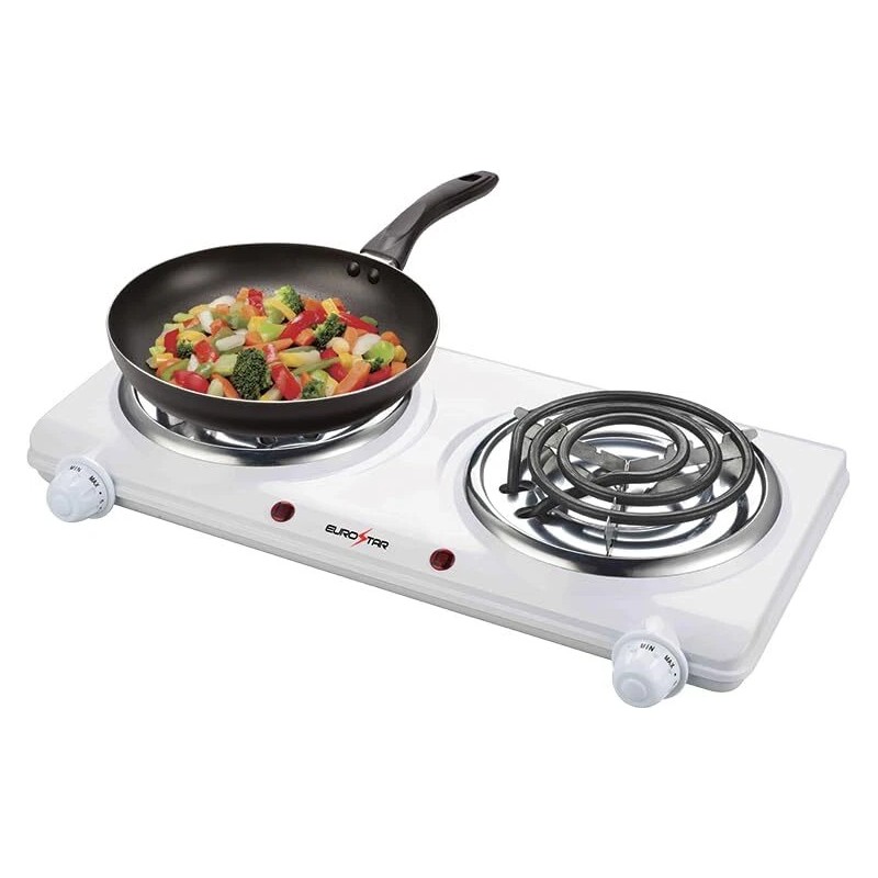 EUROSTAR ES204W Double Burner with Spiral Plates, White