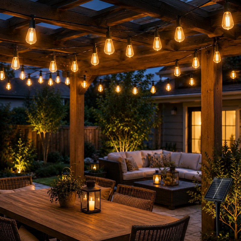 Solar Outdoor String Lights for Patio – Remote Control, Dual