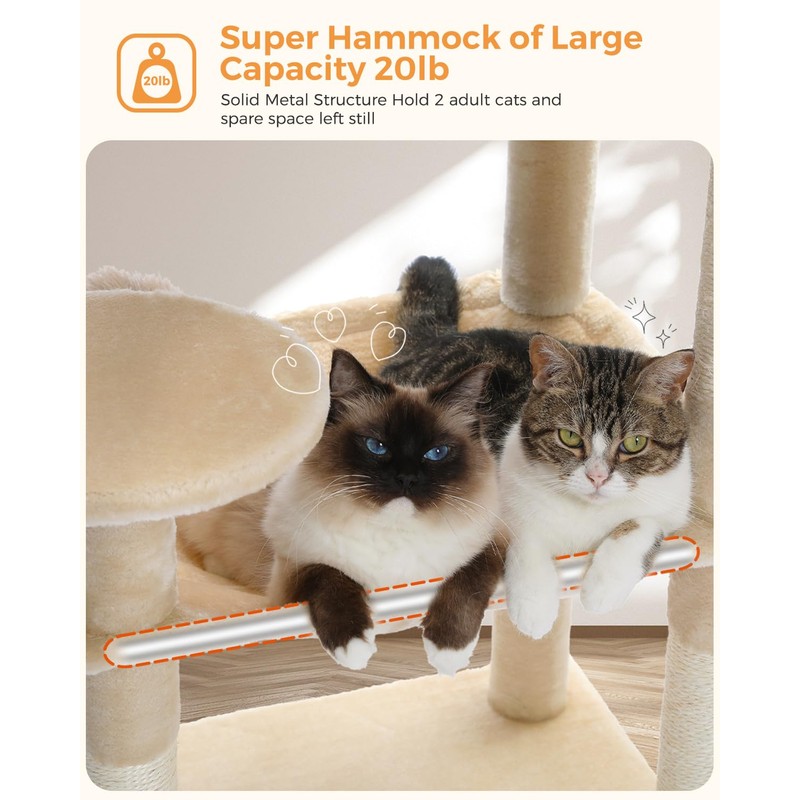 MUTTROS Cat Tree for Large Cats Adult with Metal Plush